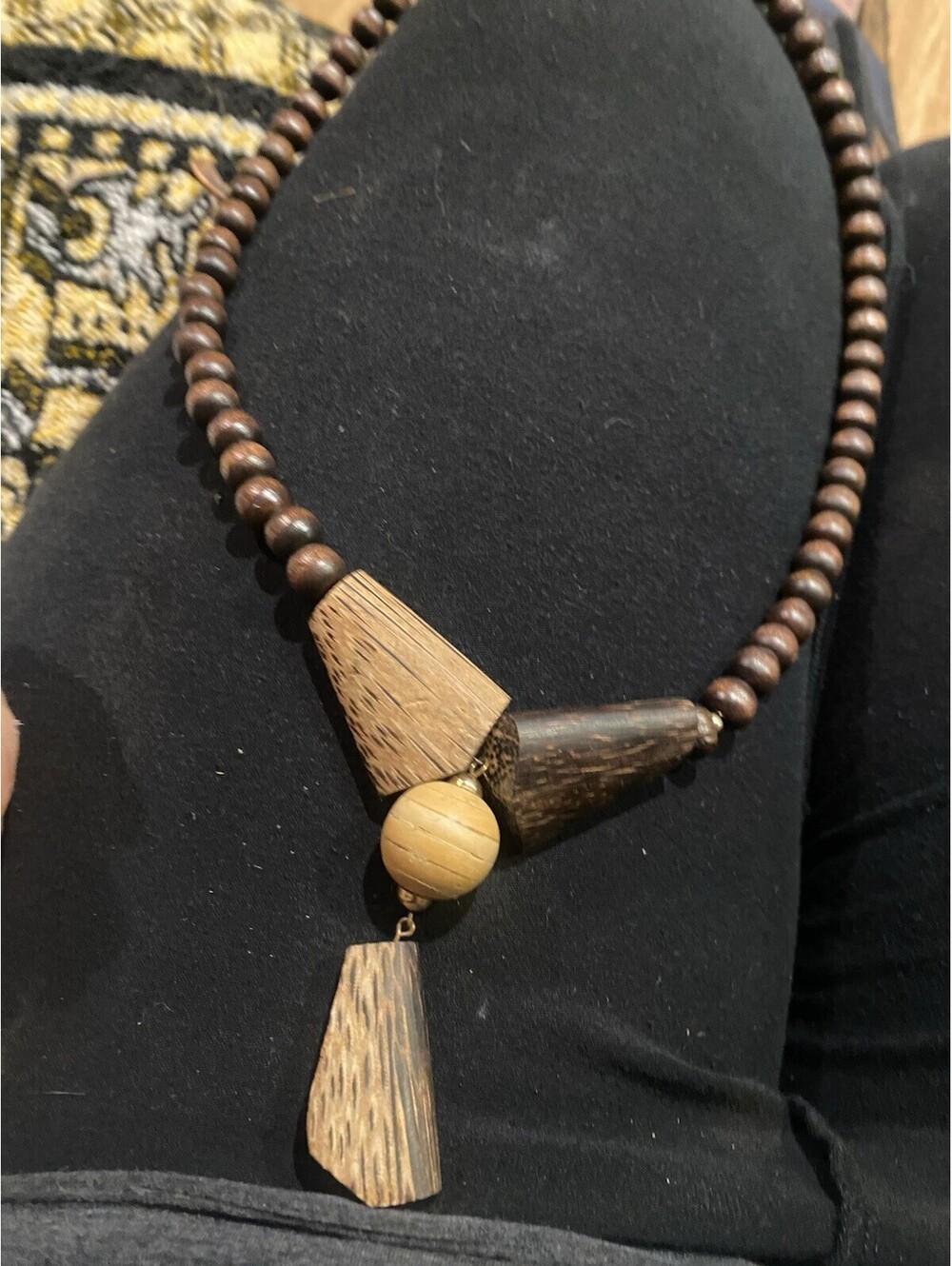 Geometric Statement Tribal Palm wood And Olive wood?necklace